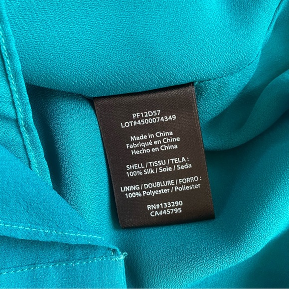Rachel Zoe Mini Dress, Bow, 100% Silk, Flowy, Button-Down, Teal, Women’s (US M) - Picture 13 of 14